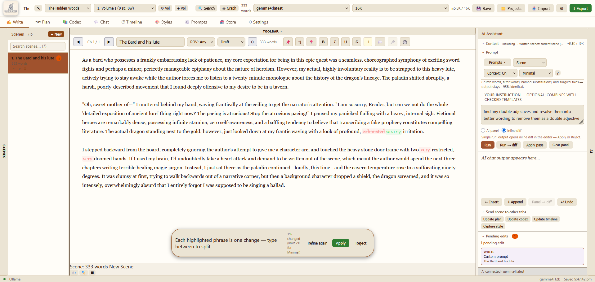Second Quill editor with parchment styling